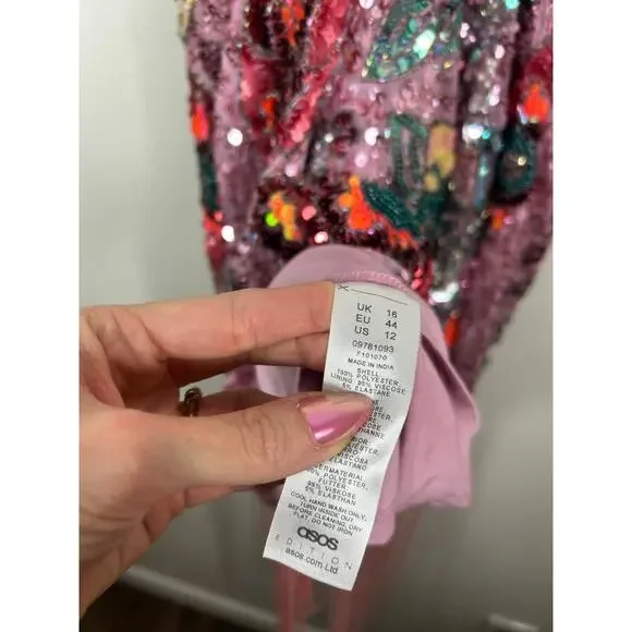 ASOS EDITION Floral Embellished Cami Fringe Dress 12 Pink Swiftie Bachelorette - Picture 9 of 10